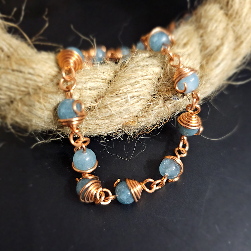 copper wire wrapped natural stone bracelet